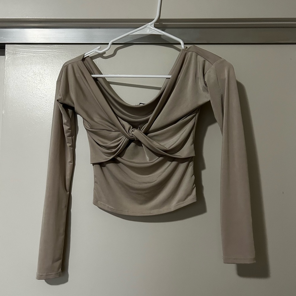 Fashion Nova Beige Long Sleeve Crop Top
